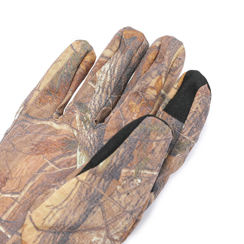 Camouflage glove with a black palm on a white background