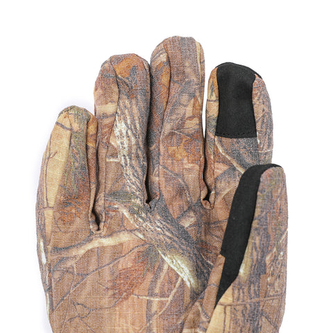 Camouflage-patterned glove on a white background