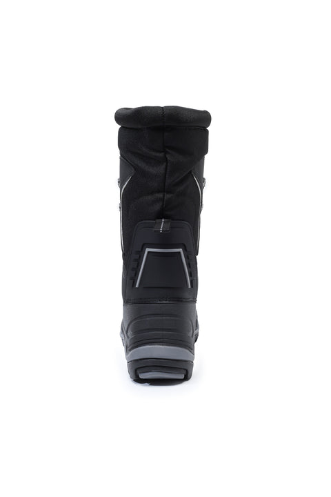 Black winter boot on a white background