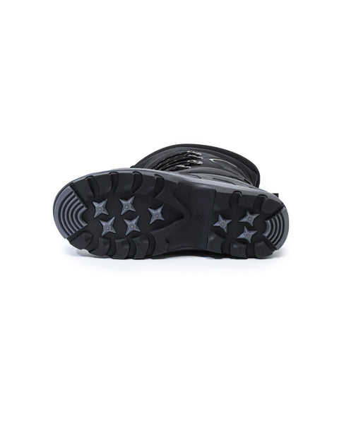 Black rubber boots with star patterns on a white background